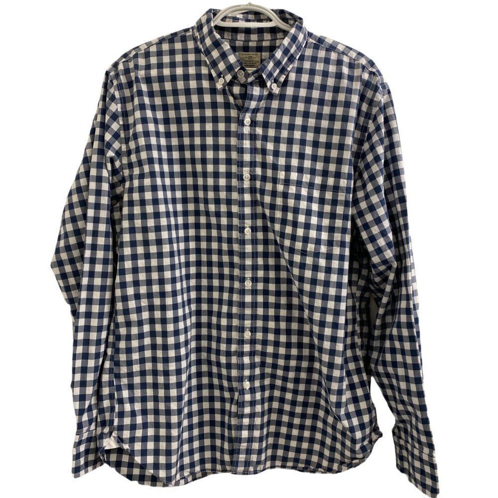 J.Crew Blue and White‎ Gingham Button Down Shirt Sz L (16-16 1/2)